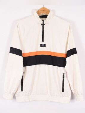 Ivory Half-Zip Windbreaker with Orange & Black Stripes